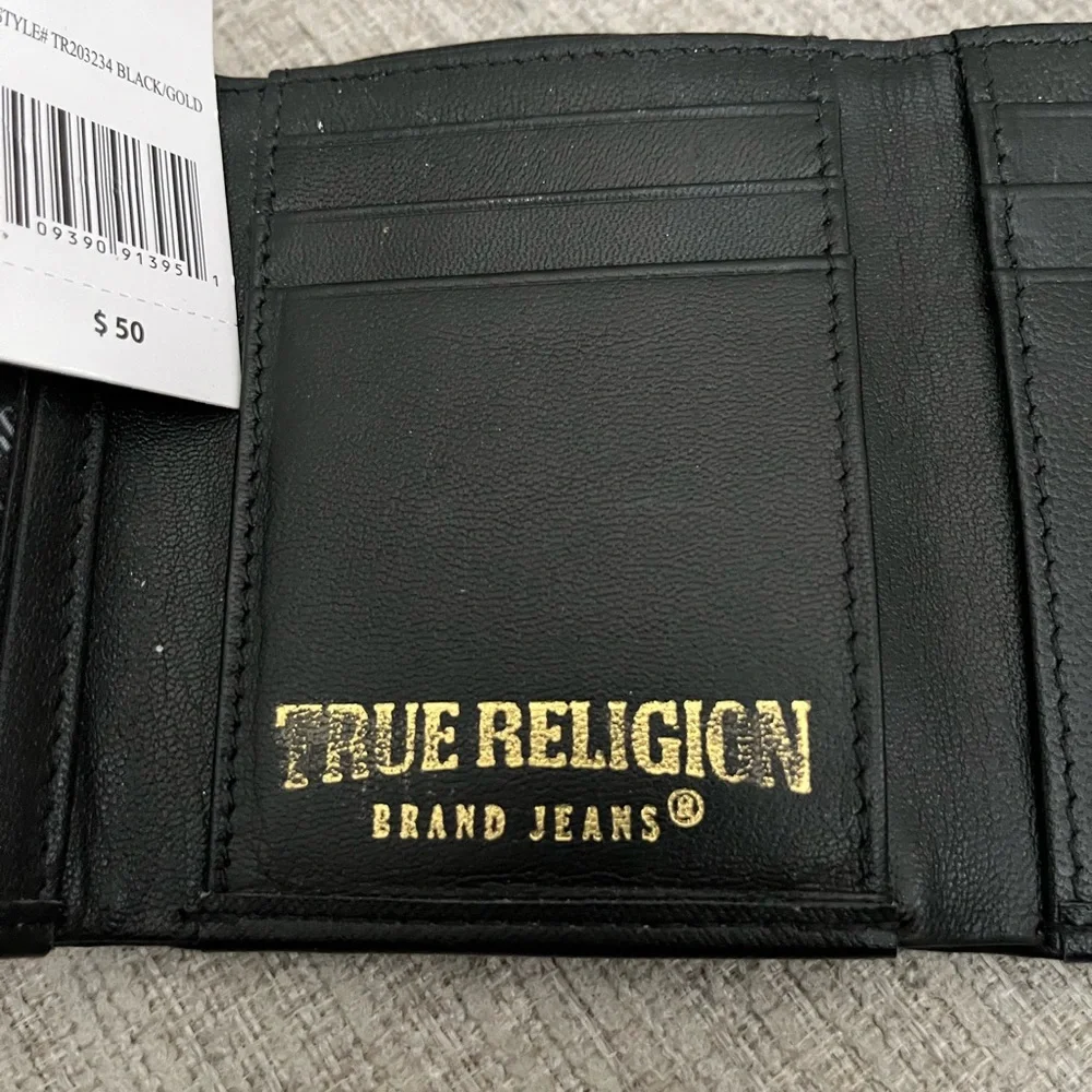 True Religion Sleek Black Money Clip with Gold Detail